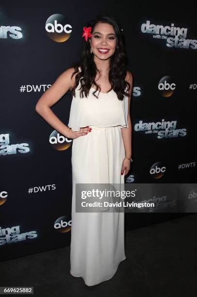 Singer Auli'i Cravalho attends "Dancing with the Stars" Season 24 at CBS Televison City on April 17, 2017 in Los Angeles, California.