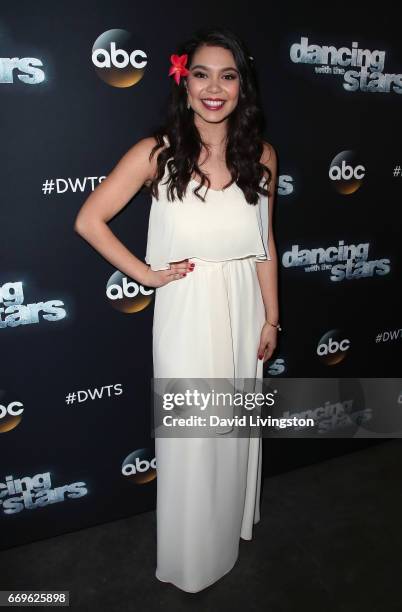 Singer Auli'i Cravalho attends "Dancing with the Stars" Season 24 at CBS Televison City on April 17, 2017 in Los Angeles, California.