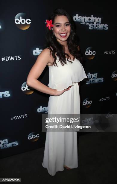 Singer Auli'i Cravalho attends "Dancing with the Stars" Season 24 at CBS Televison City on April 17, 2017 in Los Angeles, California.