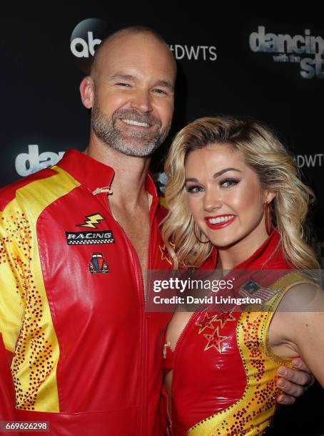 Former MLB player David Ross and dancer Lindsay Arnold attend "Dancing with the Stars" Season 24 at CBS Televison City on April 17, 2017 in Los...