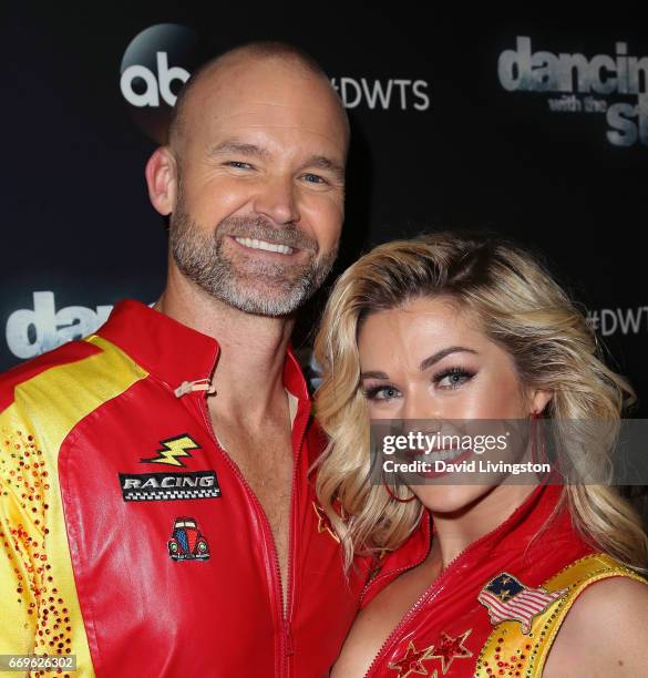 Former MLB player David Ross and dancer Lindsay Arnold attend "Dancing with the Stars" Season 24 at CBS Televison City on April 17, 2017 in Los...