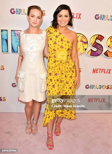 Britt Robertson, Sophia Amoruso arrives at the Premiere Of Netflix's "Girlboss" at ArcLight Cinemas on April 17, 2017 in Hollywood, California.