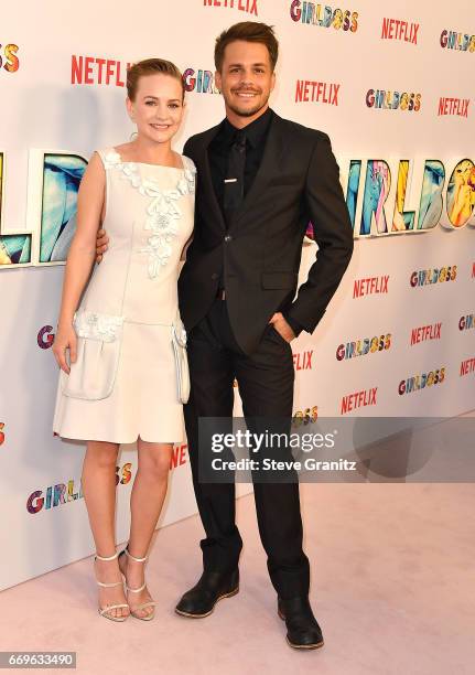 Britt Robertson, Johnny Simmons arrives at the Premiere Of Netflix's "Girlboss" at ArcLight Cinemas on April 17, 2017 in Hollywood, California.