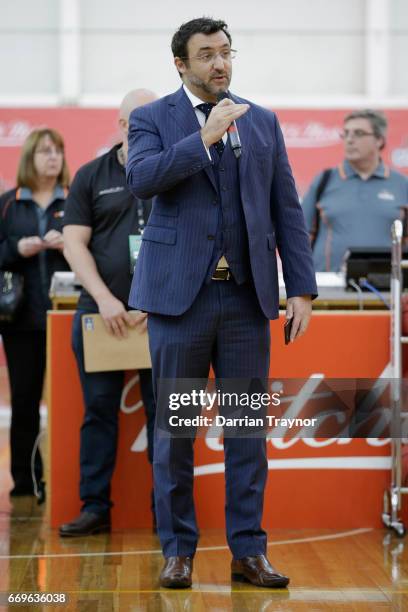 Jeremy Loeliger speaks during the NBL Combine 2017/18 at Melbourne Sports and Aquatic Centre on April 18, 2017 in Melbourne, Australia.