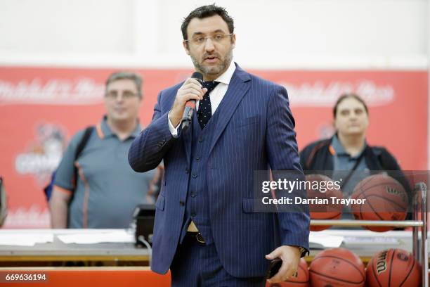 Jeremy Loeliger speaks during the NBL Combine 2017/18 at Melbourne Sports and Aquatic Centre on April 18, 2017 in Melbourne, Australia.