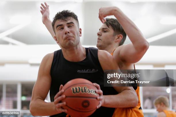 Mate Colina takes the ball under the basket during the NBL Combine 2017/18 at Melbourne Sports and Aquatic Centre on April 18, 2017 in Melbourne,...