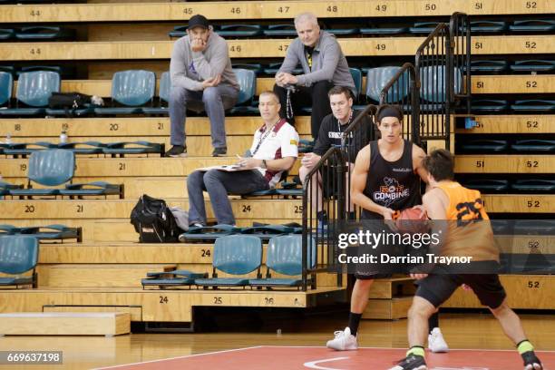 Basketball legend and Sydney Kings coach Andrew Gaze looks on during the NBL Combine 2017/18 at Melbourne Sports and Aquatic Centre on April 18, 2017...