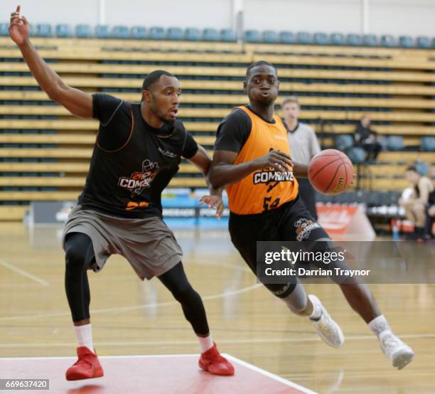 Darrius Oldham drives to the basket during the NBL Combine 2017/18 at Melbourne Sports and Aquatic Centre on April 18, 2017 in Melbourne, Australia.