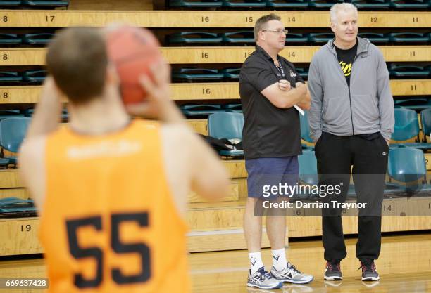 Basketball legend and Sydney Kings coach Andrew Gaze looks on during the NBL Combine 2017/18 at Melbourne Sports and Aquatic Centre on April 18, 2017...