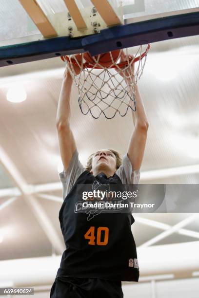 Kody Wade Stattman dunks during the NBL Combine 2017/18 at Melbourne Sports and Aquatic Centre on April 18, 2017 in Melbourne, Australia.