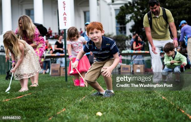Before President Donald Trump and First Lady Melania Trump arrive kids participate in Easter egg rolls at the 139th White House Easter Egg Roll on...