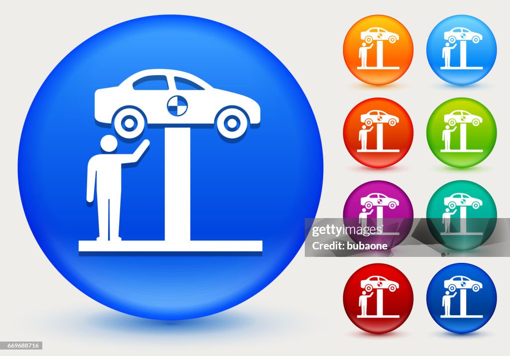Car Check Icon on Shiny Color Circle Buttons