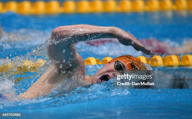 Max Tambling of Great Britain competes in the Mens Opn 400m Freestyle Heats on day one of the 2017 British Swimming Championships at Ponds Forge on...