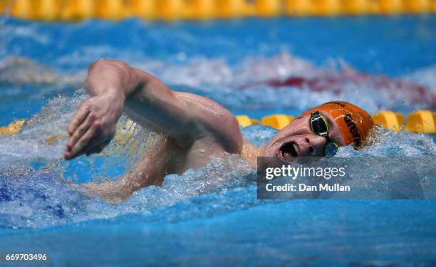 Max Tambling of Great Britain competes in the Mens Opn 400m Freestyle Heats on day one of the 2017 British Swimming Championships at Ponds Forge on...