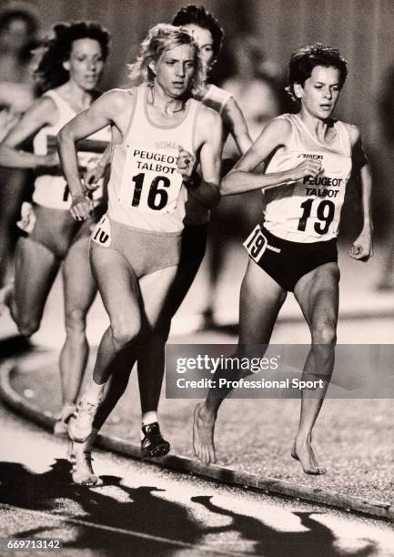 Zola Budd of Great Britain and Maricica Puica of Romania in action during the Peugeot Talbot Grand Prix held at Crystal Palace in London, England on...