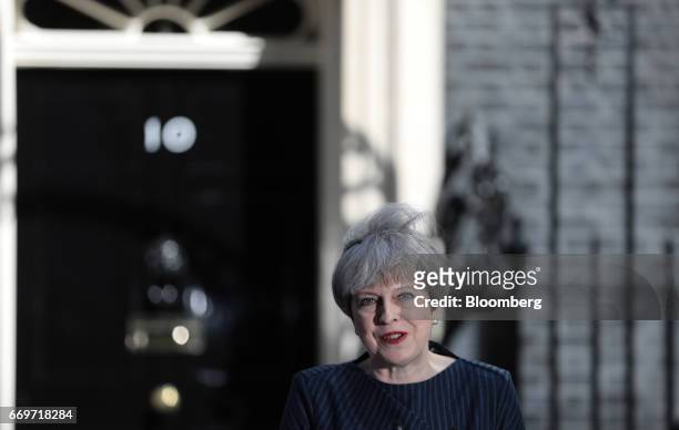 Theresa May, U.K. Prime minister, announces a general election outside 10 Downing Street in London, U.K., on Tuesday, April 18, 2017. May said she...