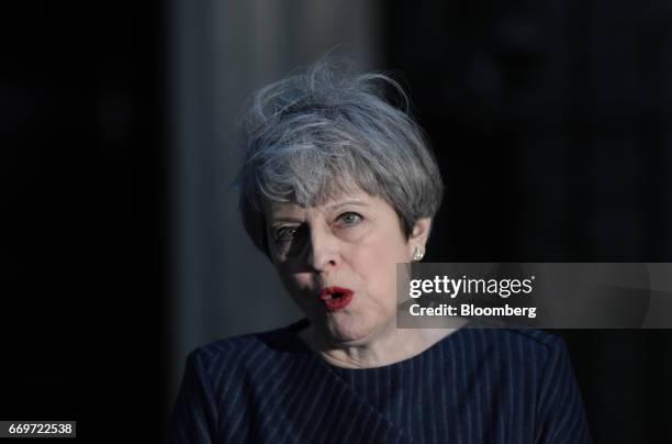 Theresa May, U.K. Prime minister, announces a general election outside 10 Downing Street in London, U.K., on Tuesday, April 18, 2017. May said she...