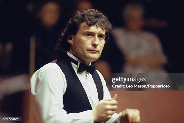 English professional snooker player Jimmy White pictured in action during competition in the 1989 World Snooker Championship at the Crucible Theatre...