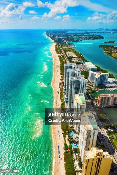 aerial view of the north miami beach florida coastline - miami beach stock pictures, royalty-free photos & images