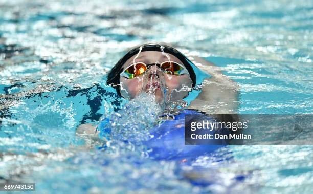Hannah Miley of Great Britain competes in the Womens Open 400m Individual Medley on day one of the 2017 British Swimming Championships at Ponds Forge...