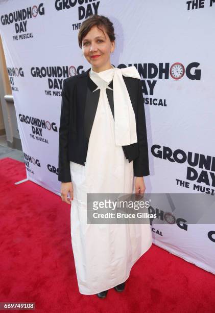 Maggie Gyllenhaal poses at the opening night of the new musical based on the film "Groundhog Day" on Broadway at The August Wilson Theatre on April...