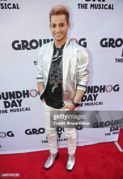 Frankie James Grande poses at the opening night of the new musical based on the film "Groundhog Day" on Broadway at The August Wilson Theatre on...