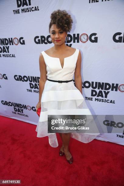 Ariana Debose poses at the opening night of the new musical based on the film "Groundhog Day" on Broadway at The August Wilson Theatre on April 17,...