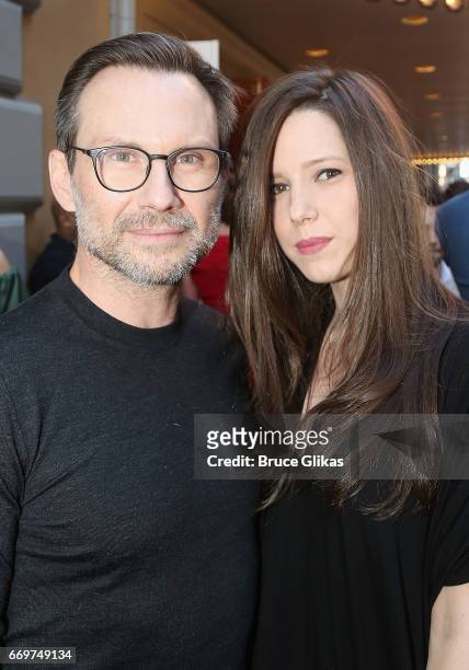 Christian Slater and wife Brittany Lopez pose at the opening night of the new musical based on the film "Groundhog Day" on Broadway at The August...