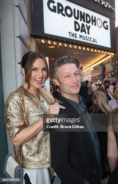 Mariska Hargitay and Peter Scanavino pose at the opening night of the new musical based on the film "Groundhog Day" on Broadway at The August Wilson...