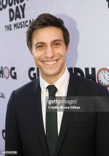 Gideon Glick poses at the opening night of the new musical based on the film "Groundhog Day" on Broadway at The August Wilson Theatre on April 17,...