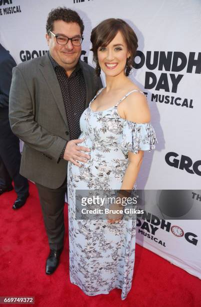 Bobby Moynihan and wife Brynn O'Malley pose at the opening night of the new musical based on the film "Groundhog Day" on Broadway at The August...