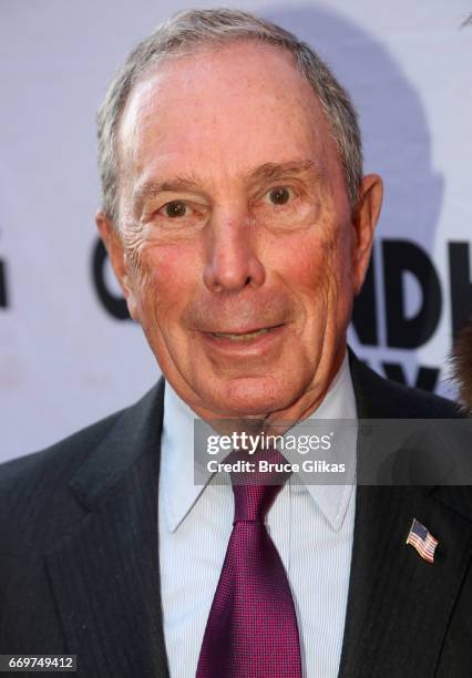 Michael Bloomberg poses at the opening night of the new musical based on the film "Groundhog Day" on Broadway at The August Wilson Theatre on April...