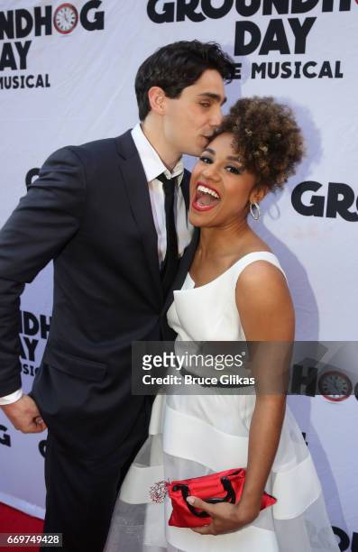 Bobby Conte Thornton and Ariana Debose pose at the opening night of the new musical based on the film "Groundhog Day" on Broadway at The August...