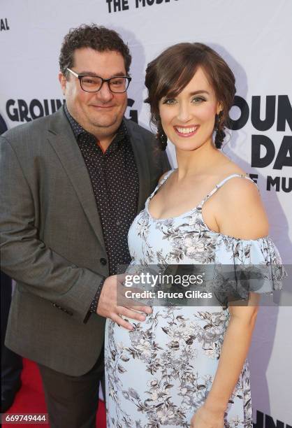 Bobby Moynihan and wife Brynn O'Malley pose at the opening night of the new musical based on the film "Groundhog Day" on Broadway at The August...