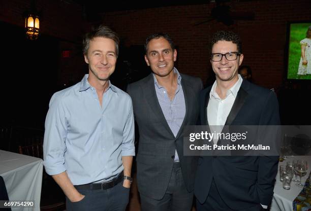 Edward Norton, Brian Sheth and Daniel Nadler attend The Turtle Conservancy's 4th Annual Turtle Ball at The Bowery Hotel on April 17, 2017 in New York...