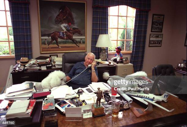 Allen E. Paulson talks on the phone October 10, 1996 in his office, on his ranch in La Jolla, Ca. Allen E. Paulson who was a test pilot, airline...