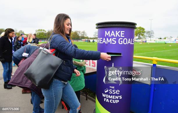 Fans take part in the Make Dreams Goals competition during the SSE Women's FA Cup Semi-Final match between Birmingham City Ladies and Chelsea Ladies...