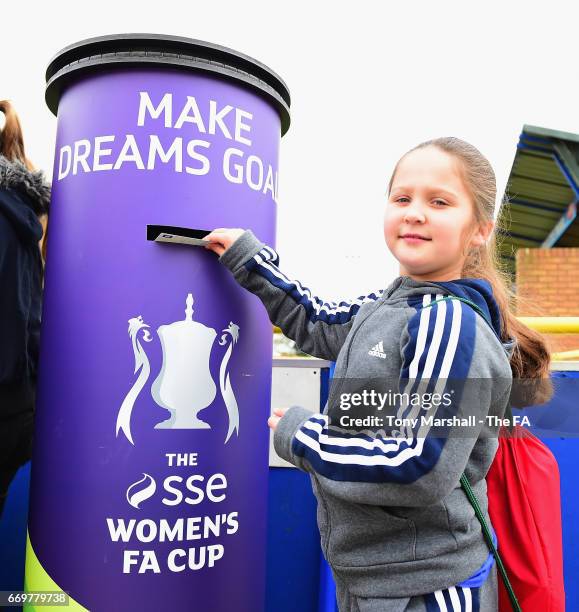 Fans take part in the Make Dreams Goals competition during the SSE Women's FA Cup Semi-Final match between Birmingham City Ladies and Chelsea Ladies...