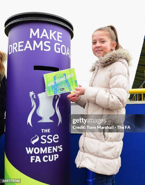 Fans take part in the Make Dreams Goals competition during the SSE Women's FA Cup Semi-Final match between Birmingham City Ladies and Chelsea Ladies...