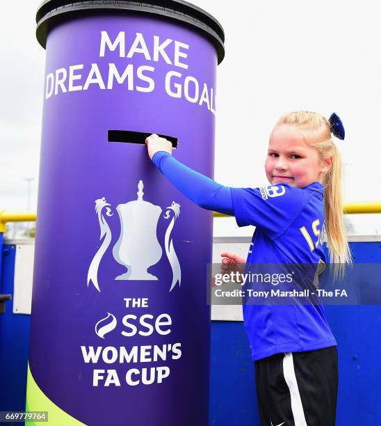 Fans take part in the Make Dreams Goals competition during the SSE Women's FA Cup Semi-Final match between Birmingham City Ladies and Chelsea Ladies...