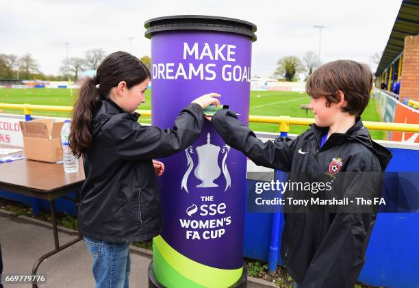 Fans take part in the Make Dreams Goals competition during the SSE Women's FA Cup Semi-Final match between Birmingham City Ladies and Chelsea Ladies...