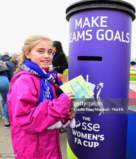 Fans take part in the Make Dreams Goals competition during the SSE Women's FA Cup Semi-Final match between Birmingham City Ladies and Chelsea Ladies...