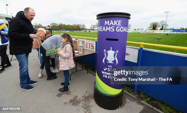 Fans take part in the Make Dreams Goals competition during the SSE Women's FA Cup Semi-Final match between Birmingham City Ladies and Chelsea Ladies...