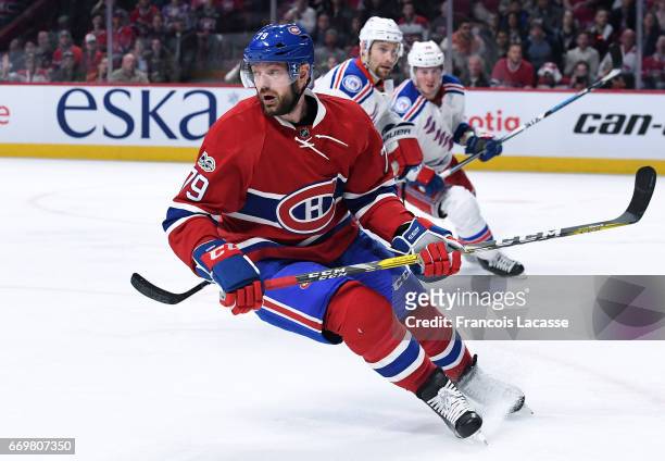 Andrei Markov of the Montreal Canadiens skates againstthe New York Rangers in Game Two of the Eastern Conference Quarterfinals during the 2017 NHL...