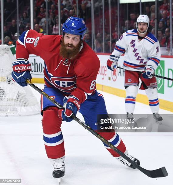 Jordie Benn of the Montreal Canadiens skates against the New York Rangers in Game Two of the Eastern Conference Quarterfinals during the 2017 NHL...