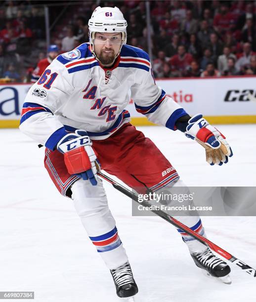 Rick Nash of the New York Rangers skates against the Montreal Canadiens in Game Two of the Eastern Conference Quarterfinals during the 2017 NHL...