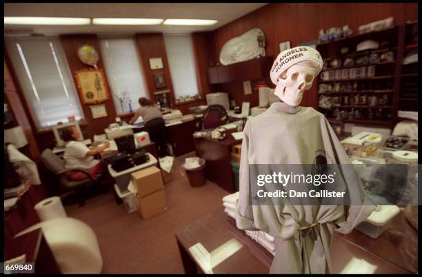Gift ideas with a black sense of humor sit for sale inside "Skeletons in the Closet," the Los Angeles County Coroners Gift Shop, July 21, 2000 in Los...