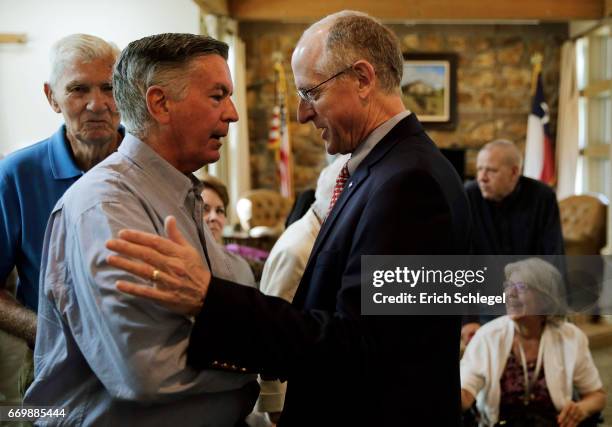 Rep. Mike Conaway holds a town hall meeting with constituents at the Mason County Library on April 18, 2017 in Mason, Texas. Conaway is replacing...