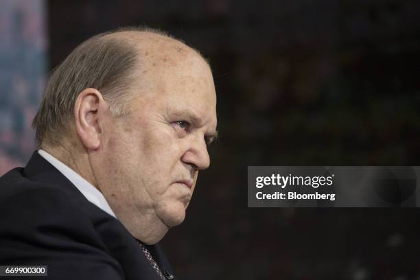 Michael Noonan, Ireland's finance minister, listens during a Bloomberg Television interview in New York, U.S., on Tuesday, April 18, 2017. Noonan...