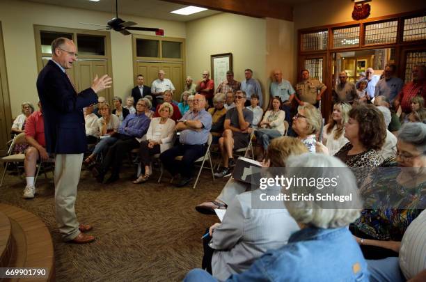 Rep. Mike Conaway holds a town hall meeting with constituents at the Mason County Library on April 18, 2017 in Mason, Texas. Conaway is replacing...